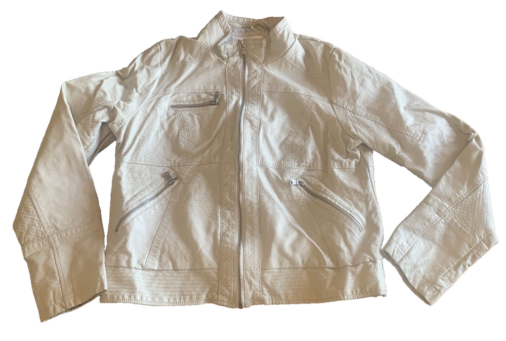 Xhilaration Moto Jacket Womens Size Extra-Large XL Beige Vegan Leather 70s Coat